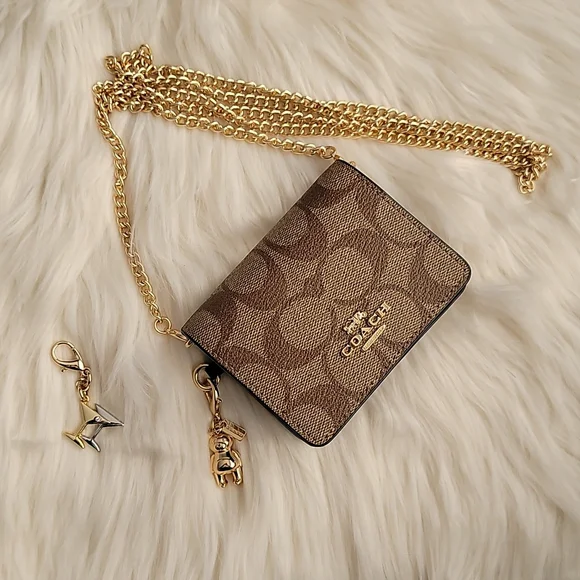 Coach Boxed Mini Wallet On A Chain In Blocked Signature Canvas - Picture 4 of 10